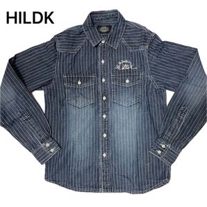HILDK 【美品】デニムシャツ 長袖 ウエスタンシャツ ダンガリーシャツ ストライプ Sサイズ 刺繍 ヴィンテージ