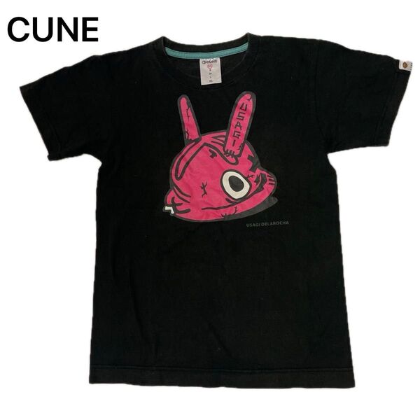 cune デラロッチェヘルメット プリント Tシャツ うさぎ ブラック XSサイズ キャラクター 半袖
