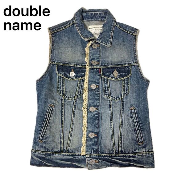 double name レースフリルヴィンテージ デニムベスト 美品 古着