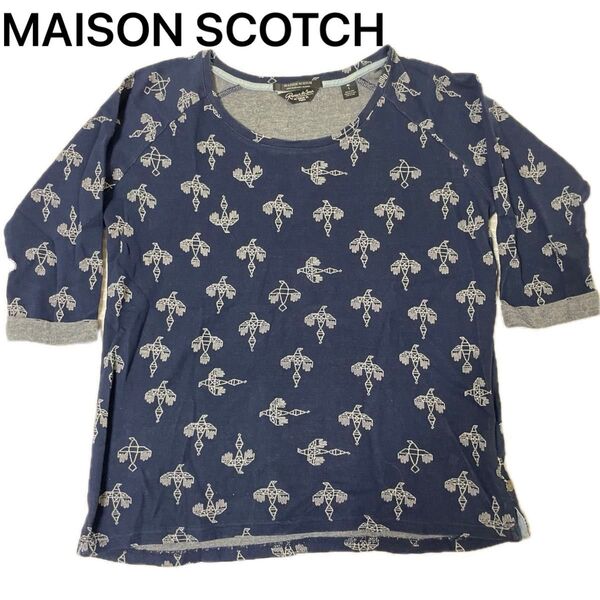 MAISON SCOTCH ネイティブ柄 長袖 カットソー ニット ネイビー ウエスタン トップス Tシャツ 半袖