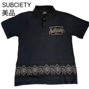 subciety 【美品】 半袖ポロシャツ 刺繍ロゴ ブラック ゴルフ Mサイズ サブサエティー