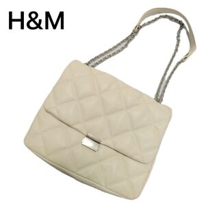 H&M キルティング 2way ショルダーバッグ 鞄 オフホワイト ハンドバッグ フェイクレザー 斜め掛け