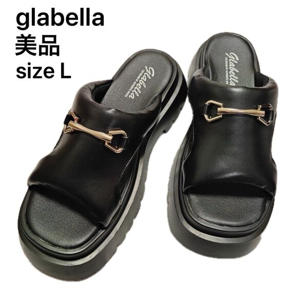 glabella 【美品】スライドサンダル L メンズ 厚底 ボリューム 黒 ブラック シンプル 重厚感 クッション材 レザー
