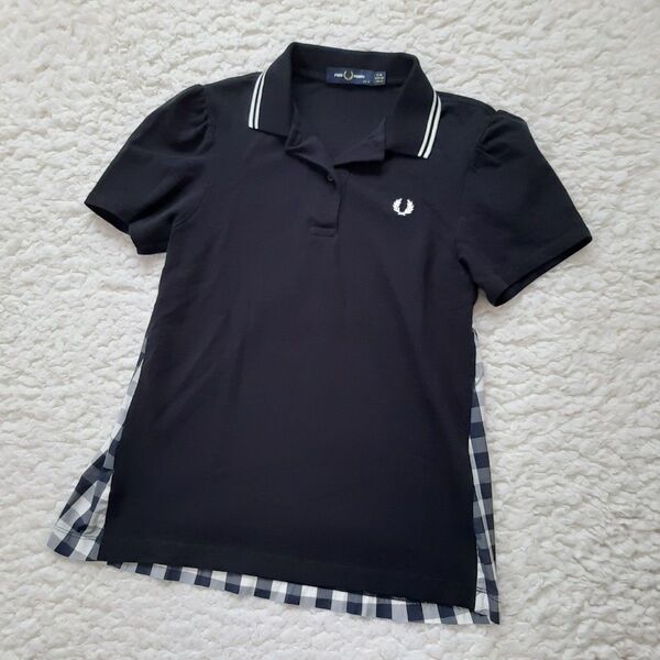 FRED PERRY フレッドペリー 半袖ポロシャツ ブラック ロゴ刺繍 UK10 M