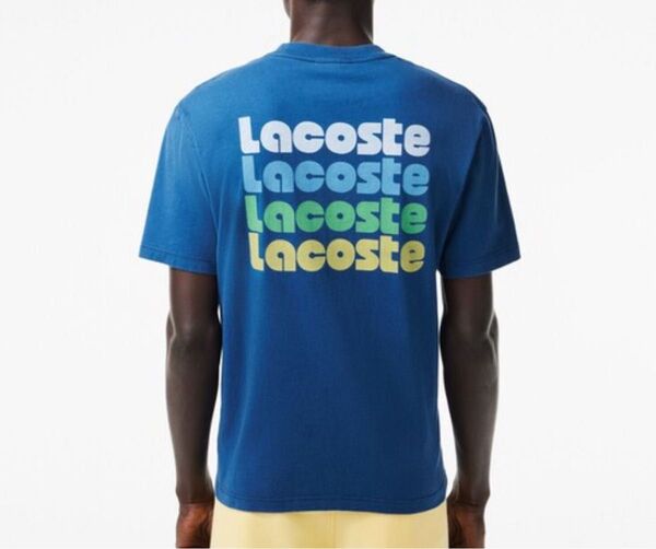 ラコステ オーバーサイズ リピートネームバックプリント半袖Tシャツ ブルー Lサイズ 新品