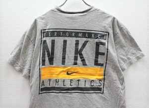 USA製 90's ナイキ NIKE スウォッシュロゴ 両面 プリント 半袖 Tシャツ灰 (S) グレー アメリカ製 90年代 旧タグ