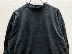 80's 90's USA製 ONE WORLD 製品染め 長袖 コットン ハイネック Tシャツ (L) 濃灰 ガーメントダイ 80年代 90年代 アメリカ製
