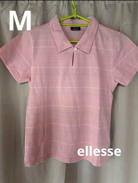 ellesse ポロシャツ ピンク ボーダー柄 Mサイズ