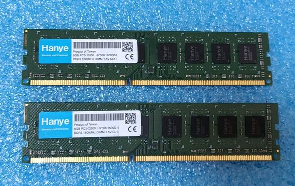 Hanye メモリ 8GB 2枚セット DDR3 PC3-12800