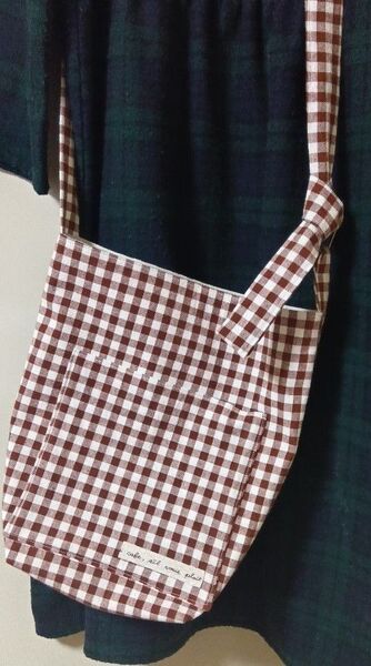 コットンリネン ショルダーバッグ 外前ポケット付き ハンドメイド