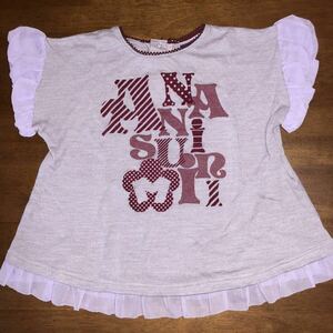 【ANNA SUI mini／アナスイミニ】　半袖Tシャツ　カットソー　チュニック　110㎝　中古　うす紫×シフォン素材
