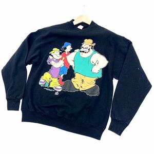  ■ポパイ POPEYE USA製 CROCE 【両面イラストプリント♪】ブラック スウェット トレーナー Lサイズ■BA