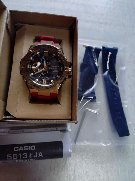G-SHOCK GST−B100ゴールド超美品!替えベルト付き