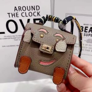 新品 ミニバッグチャーム 本革 ブラウン チャーム付