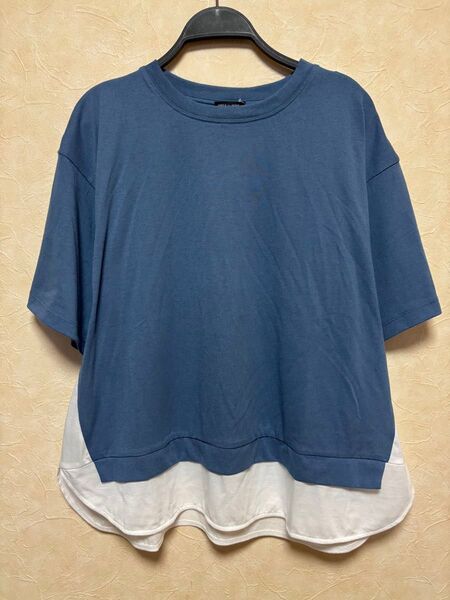 新品 タグ付き 裾切り替え トップス 半袖 大きいサイズ 3L ブルー