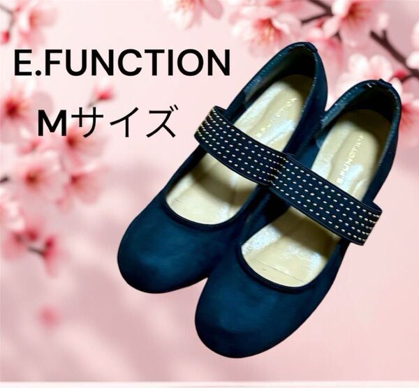 レディースパンプス 黒 M ドット E.FFUNCTION 4.5cmヒール 水玉 ブラック ゴールド かわいい ゴムベルト 綺麗