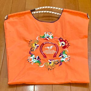 トートバッグ オレンジ 競馬 刺繍 新品 未使用 エコバッグ 軽量 馬 巾着 巾着袋 トート バッグ 袋