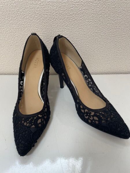 REZOY レース ポインテッドトゥ ハイヒール 黒 サイズ23.5cm