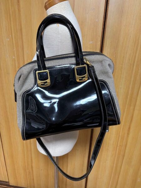 フェンディFENDI カメレオン エナメル 斜め掛け 肩掛け 2WAY ショルダーバッグ キャンバス/パテントレザー ハンドバッグ