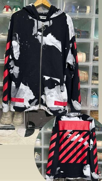 Off-White グラフィックジッパーパーカー XS 黒/赤/白
