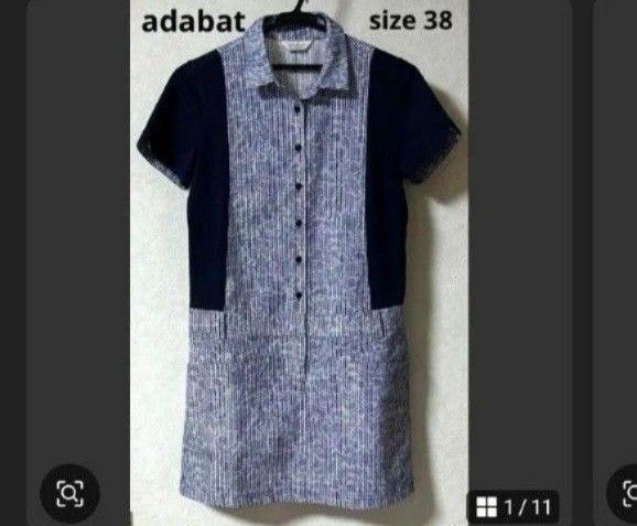 日本製 アダバット ワンピース 38 M ゴルフワンピ ストライプ adabat