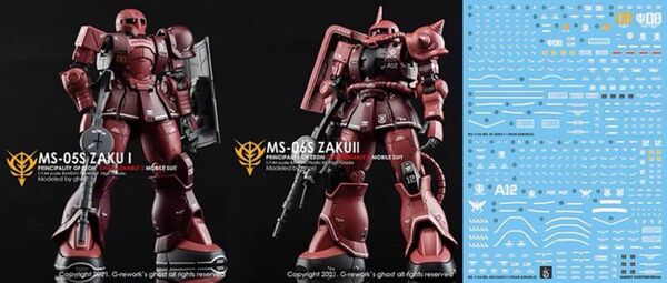 HG 1/144 シャア専用ザクI +シャア専用ザクII THE ORIGIN Ver 用水転写式デカール他社製 ガンダム