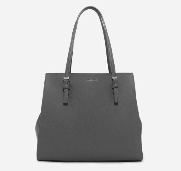 charles & keith チャールズアンドキース クラシックダブルハンドル トートバッグ ダークグレー