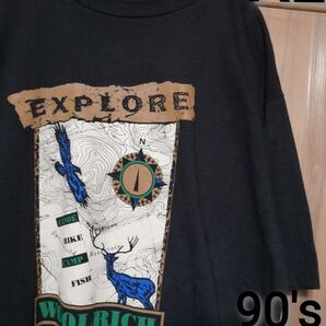 Woolrich XLサイズ コットンTシャツ ブラック 90's