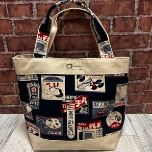 ☆ ハンドメイド☆ トートバッグ中 レトロ看板 紺