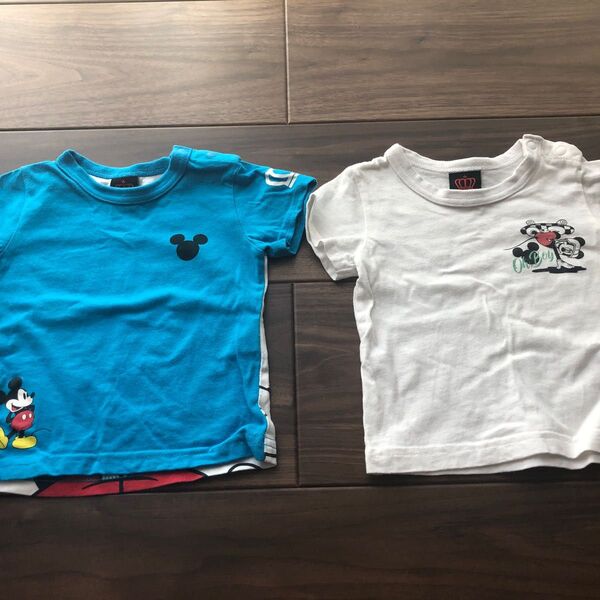 ベビードール 半袖 Tシャツ Mickey 2着 セット 80 子供 キッズ 半袖 白 半袖Tシャツ