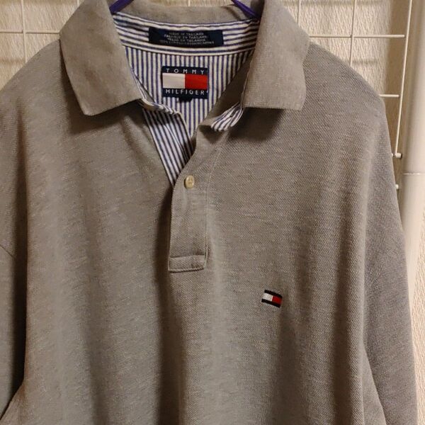 週末お買い得!【 TOMMY HILFIGER】 半袖ポロシャツ Mサイズ相当 Sサイズ ビッグシルエット グレー系