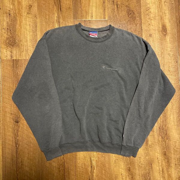 champion Mexico製 クルーネック Boxsilhouette スウェット トレーナー グレーブラックメンズL