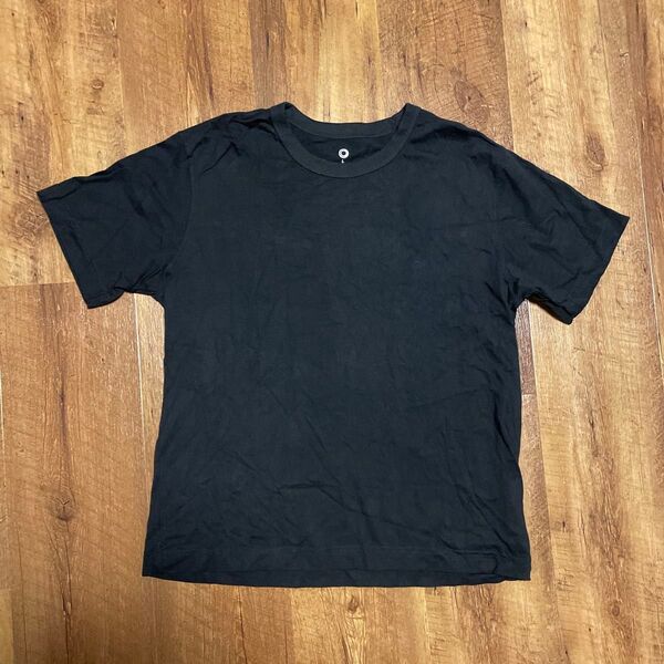 無地 黒 Tシャツ 半袖Tシャツ クルーネック トップスブラックノームコアストリート短丈メンズ Lサイズ