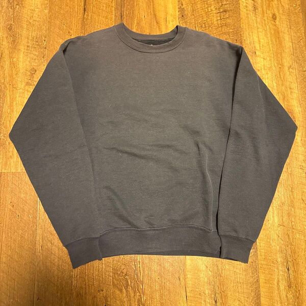 00s Hanes スウェット トレーナー 無地 古着 コットン黒ボックスシルエットノームコア短丈メンズサンフェード Sサイズ