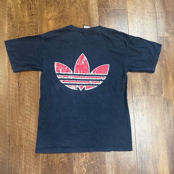80s adidas USA製 トレフォイルバッグプリント 半袖Tシャツ Tシャツ 半袖 古着 ブラック 黒メンズ Mサイズ