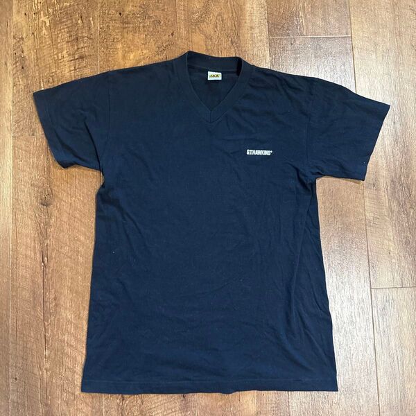 GT HAWKINS 半袖 Tシャツ 黒 古着 ロゴ ワンポイントブラック企業系メンズボックスシルエット短丈 M L相当