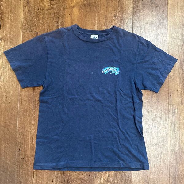 90s PIKO y2k Tシャツ ネイビー USAシングルステッチバッグプリント半袖Tシャツ ロゴメンズサーファー Mサイズ