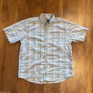 Eddie Bauer 半袖シャツ 半袖 チェック ボタンダウン ボタンダウンシャツカジュアルストリート黄色水色シャツL