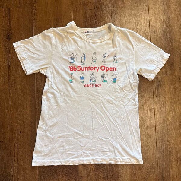 90s '86 Suntory Open 半袖Tシャツ ホワイト ヴィンテージ 白 プリントメンズ短丈シングルステッチML相当
