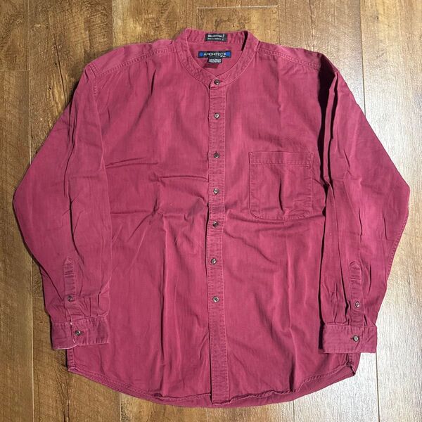 vintage 長袖シャツ 長袖 シャツ ボタンダウン コットン ボタンダウンシャツ カジュアル 赤レッドメンズ無地 Lサイズ L