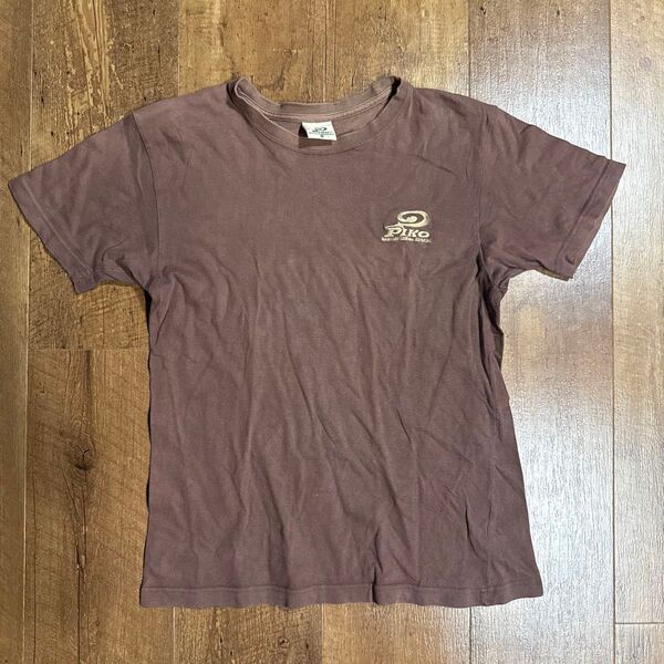 y2k 00s PIKO Tシャツ 半袖Tシャツ 古着 半袖 トップス ブラウン ワンポイント バックプリント サーファーメンズM