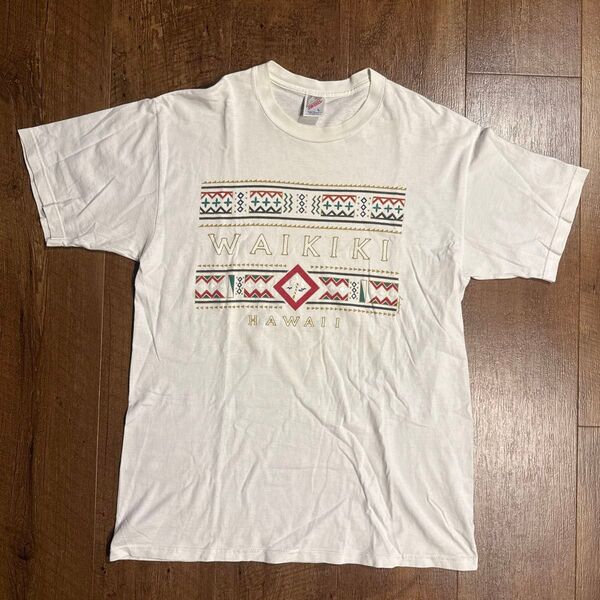 USA製 jerseys Waikiki USA古着卸 Tシャツ プリント 短丈ストリートy2k 半袖Tシャツメンズ L