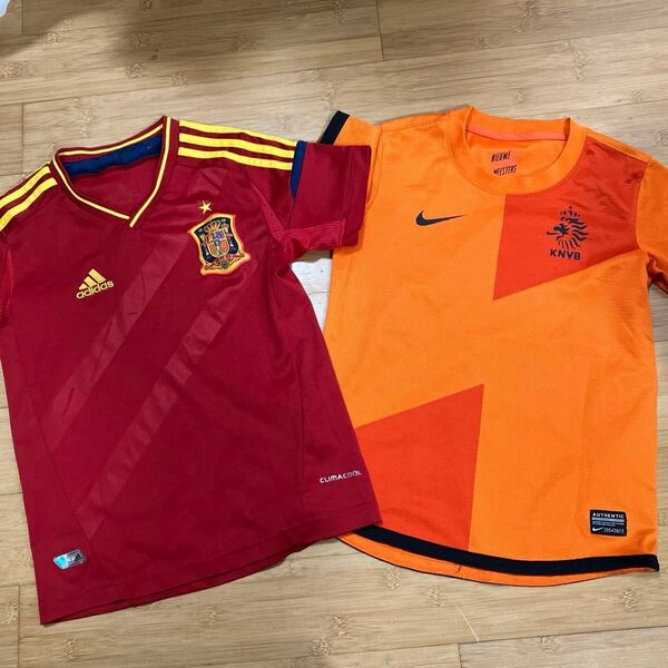 アディダス ユニフォーム スペイン代表 サッカー 半袖Tシャツ 140 トレーニングウェア ナイキ オランダ代表 中古品
