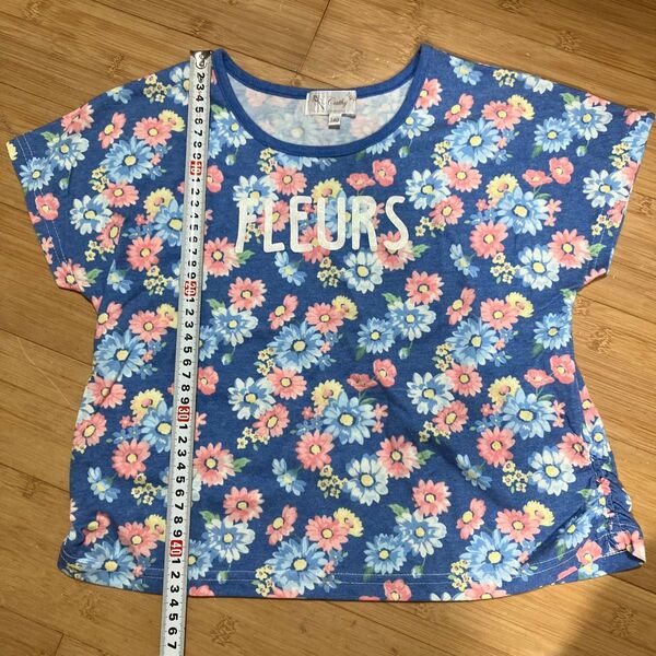 マザウェイズ 半袖Tシャツ 女の子 140 花柄 ブルー 中古品 トップス