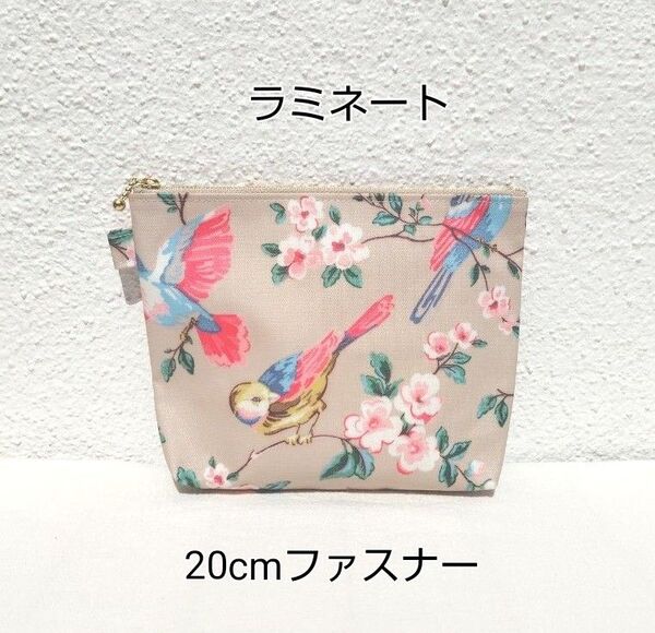 ハンドメイド ラミネート ポーチ キャスキッドソン生地 鳥と花