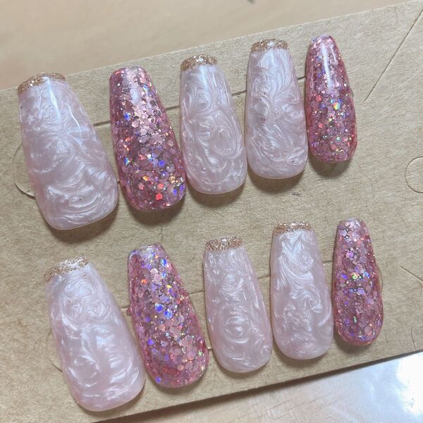 ネイルチップ ラメ入り ピンク フレンチ