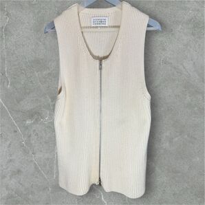 美品 マルジェラ ノーカラードライバーズニットベスト/17SS/S/コットン/WHT/S50GP0080