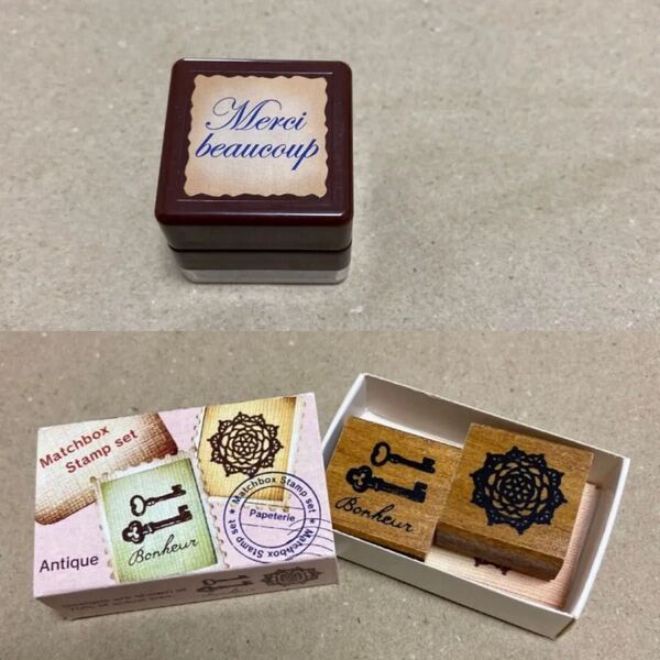 スタンプセット マッチボックススタンプセット ハンコ はんこ Merci beaucoup 浸透印 スタンプ