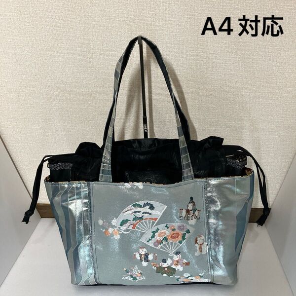 帯 リメイク 巾着トートバッグ A4対応キラキラーお稚児さん