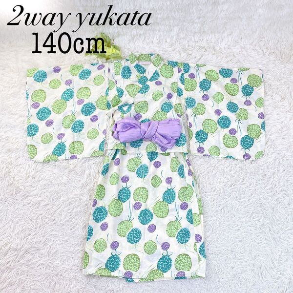 極美品 浴衣 女の子 セパレート ワンピース 花柄 帯付 140 浴衣ドレス